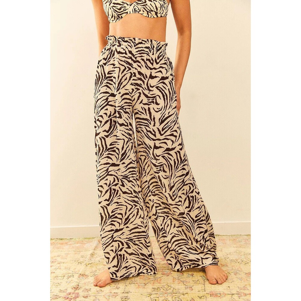 Out From Under UO Fleur Zebra Animal Printed Pants Wide Leg Pull-on M New 250296